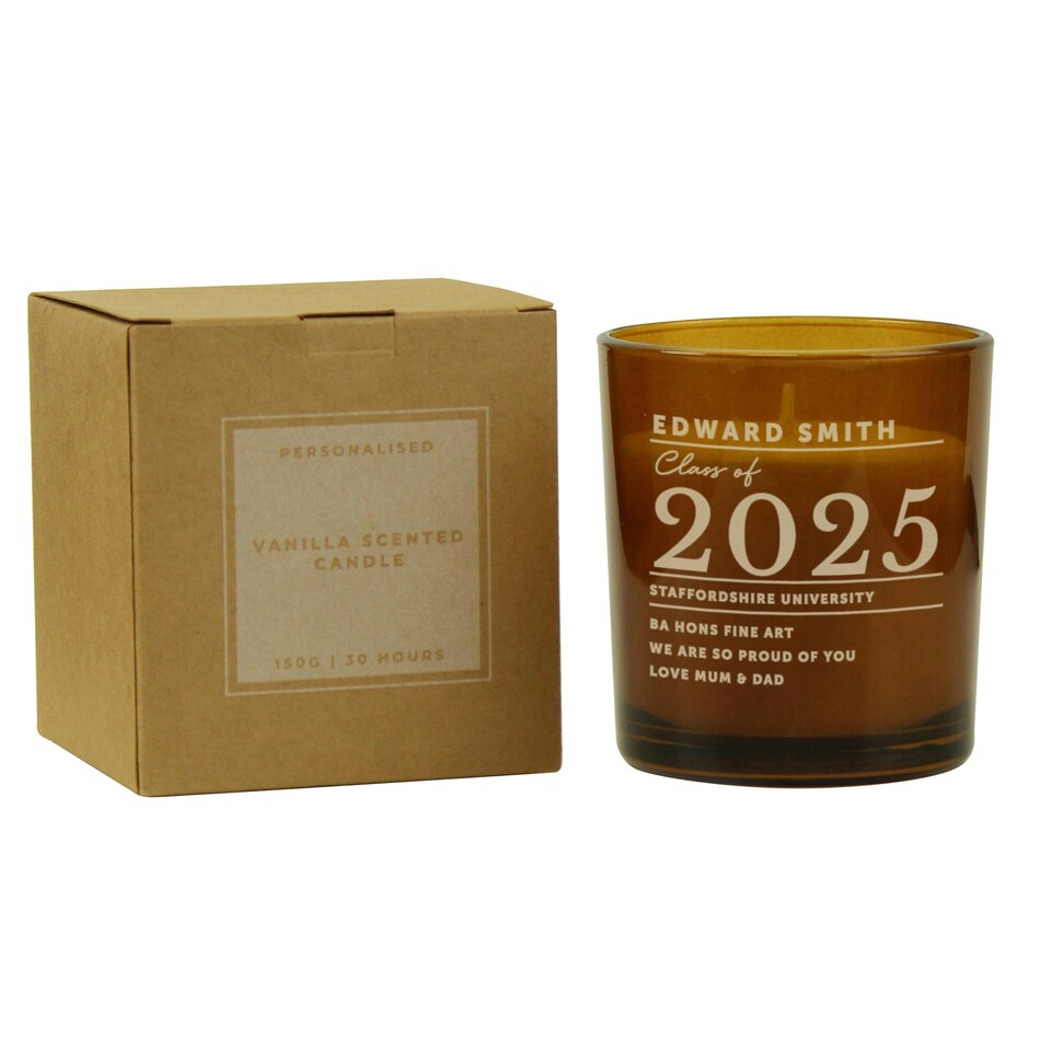 image 1 of Personalised Graduation Amber Glass Candle Brown