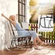 image 3 of Outsunny Outdoor Double Glider Rocking Chairs with Glass Top Middle Table, Metal Gliding Love Seat Conversation Furniture with Breathable Mesh Fabric Seat, for Garden, Patio, Brown