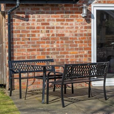 Outdoor 4 Person Rectangular Glass Top Garden Dining Table and 2 Benches Set