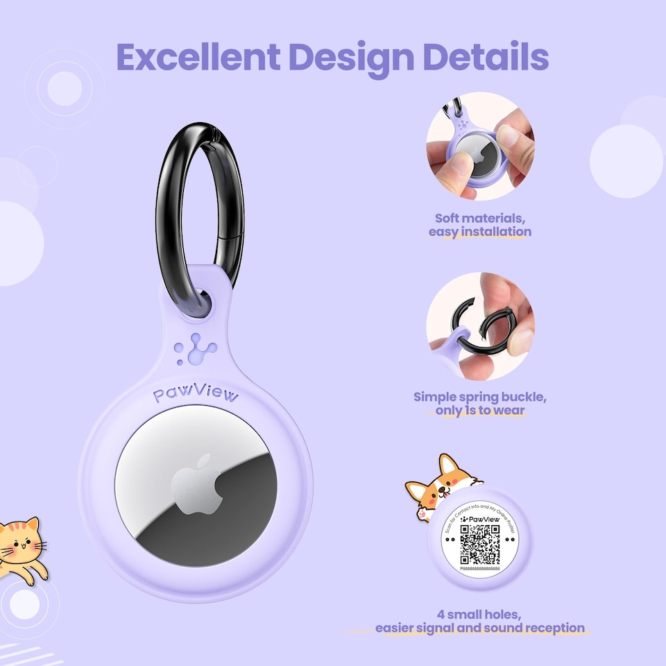 image 1 of AirTag Holder & Collar for Pets GPS Tag & App with Smart QR ID
