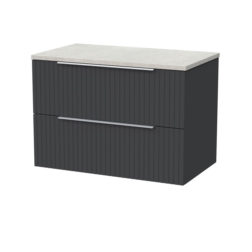 image 1 of Balterley Callingwood Contemporary Wall Hung 2 Drawer Vanity Unit with White Sparkle Laminate Worktop , 800mm, Dark Grey