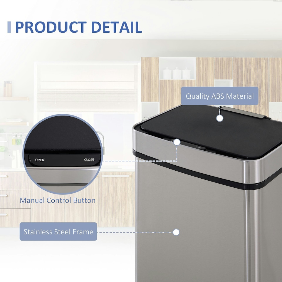 image 1 of HOMCOM Motion Sensor Rubbish Bin, 3 Compartments Removable Lid Stainless Steel Silver