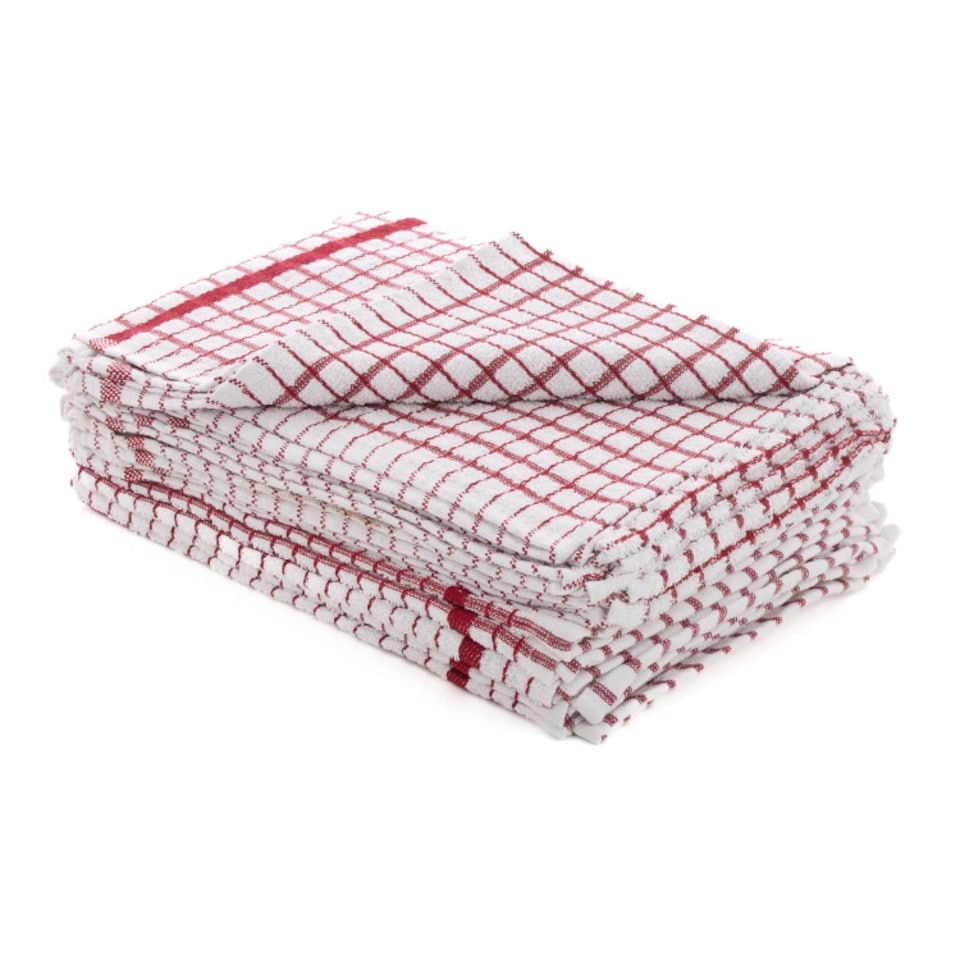No 50 Terry Check Tea Towel Red - One Colour - One Size