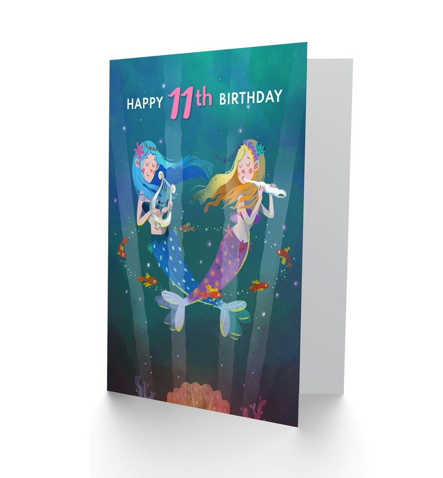 image 1 of Mermaid Music Song Age 11 Year Old Child Kids 11th Birthday Card