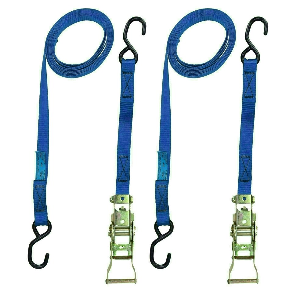 image 1 of Blue Ratchet Strap Tie Down Trailer 4m Hook Cargo Strap 325kg Lashing x 2 (Pair)