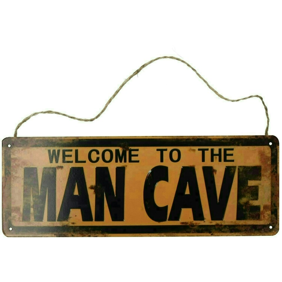 image 1 of Retro Hanging 'Welcome To Man Cave'Metal Sign PrePunched Holes 13x36cm