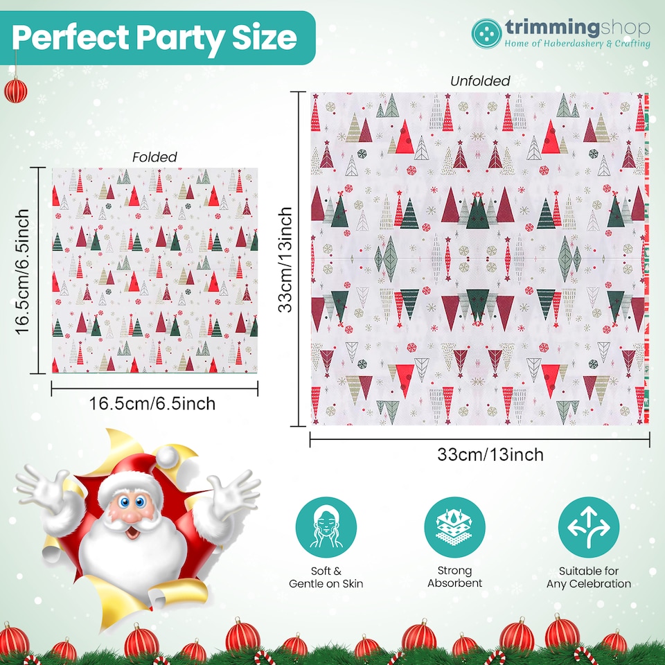 image 1 of 33 x 33cm White 2 Ply Decorative Holiday Serviettes - 20 Pack