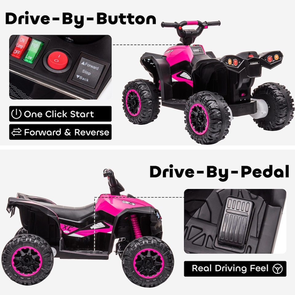 image 1 of HOMCOM 12V Electric Quad Bikes for Kids Ride On Car ATV Toy for 3-5 Years Pink