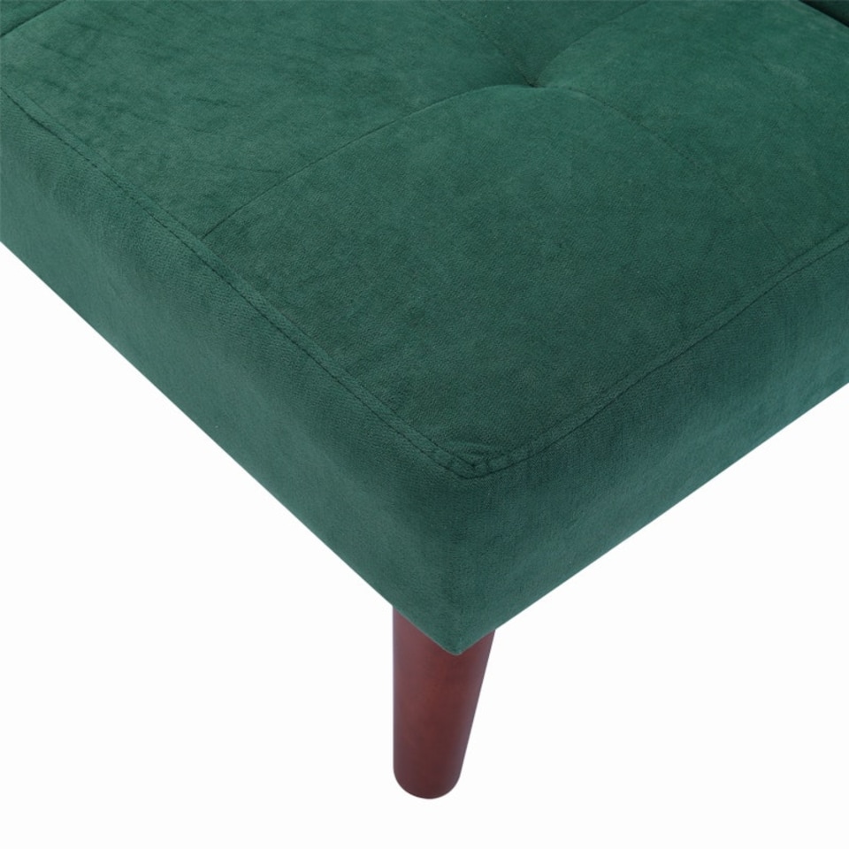 image 1 of Living and Home Modern 2-Seater Convertible Sofa Bed with Wooden Legs - Green | Multi