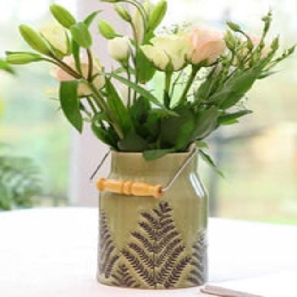 image 1 of Pear Green Fern Churn Vase Green