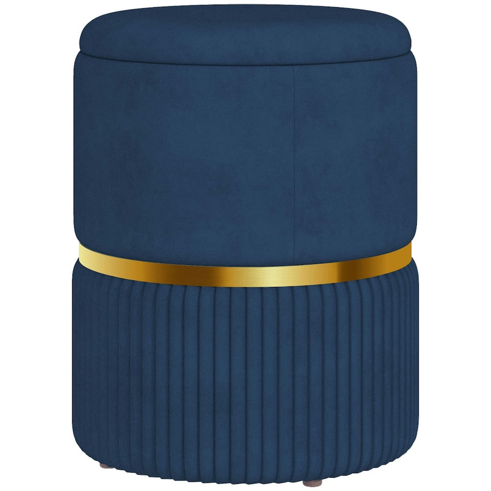 image 1 of HOMCOM Round Pouffe Storage Footstool with Cushioned Top Hidden Space Blue