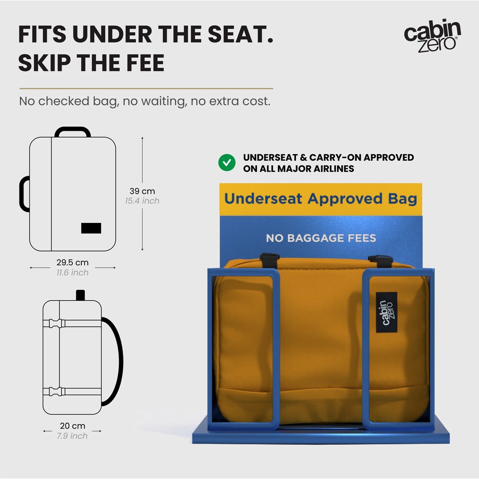 image 1 of CabinZero Classic 28L Lightweight Cabin Backpack, Airline Approved Underseat | Orange | Orange Chill