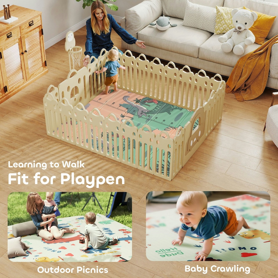 image 1 of AIYAPLAY Baby Play Mat, Double Sided Crawling Mat, Dinosaur Theme
