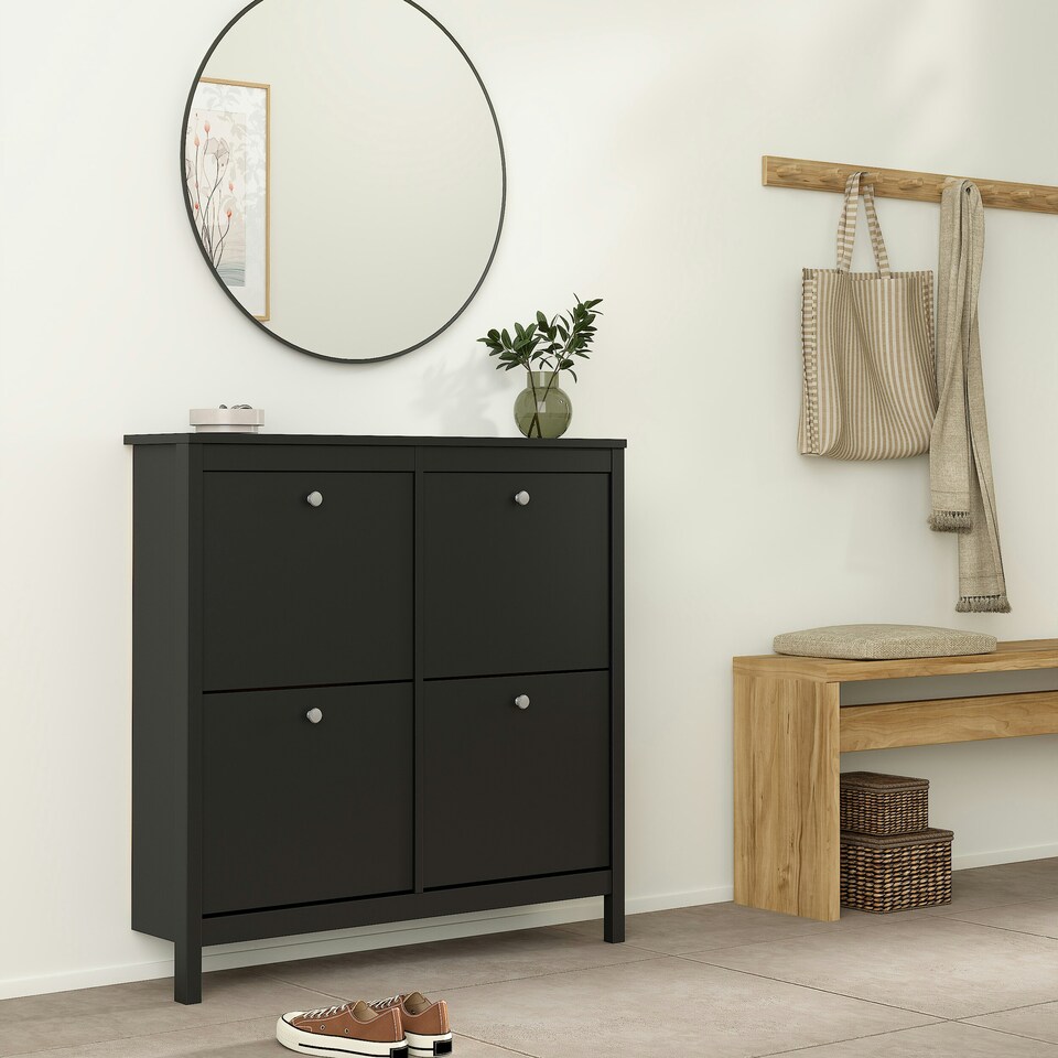image 1 of Madrid Shoe Cabinet 4 Flip Down Doors in Matt Black