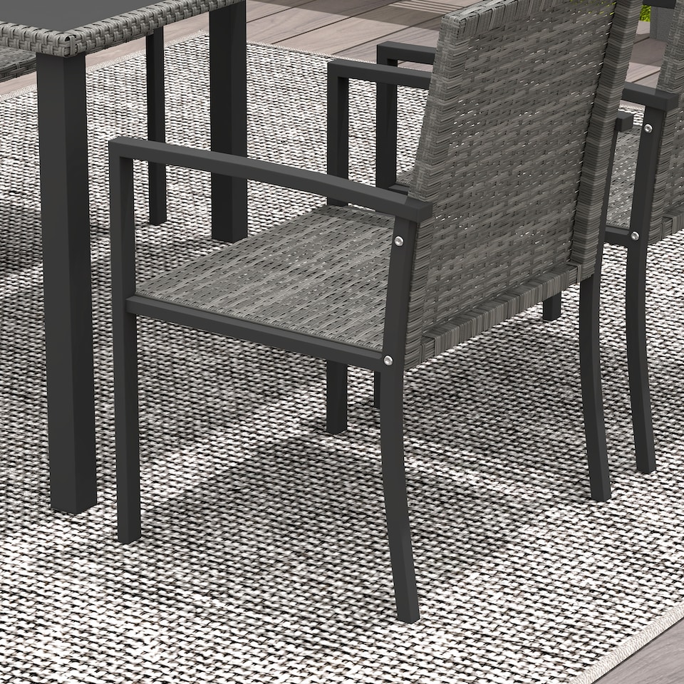 image 1 of Outsunny 4 Seater Rattan Dining Set with Rectangular Glass Top Table and 4 Armchairs, PE Rattan Garden Furniture Set, Outdoor Dining Table and Chairs for Patio, Balcony, Terrace, Grey