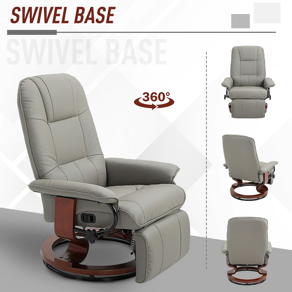 image 1 of HOMCOM Ergonomic Office Recliner Sofa Chair PU Leather Armchair Lounger Grey