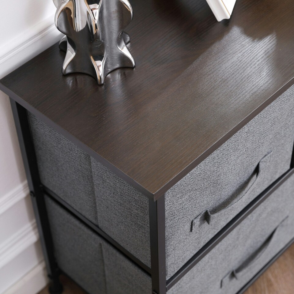 image 1 of HOMCOM Chest of Drawers, 5 Drawer Fabric Dresser for Bedroom, Dark Grey