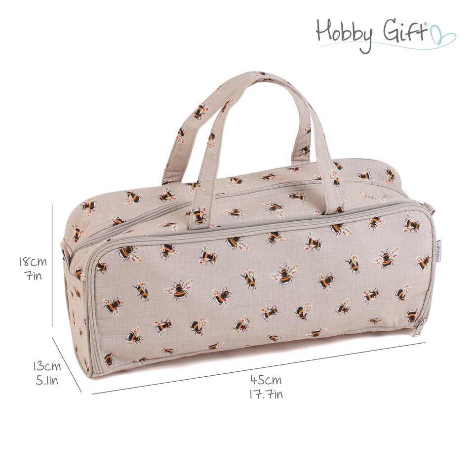 image 1 of Hobby Gift Knitting Storage Bag with Zipped Needle Case, Natural Bees