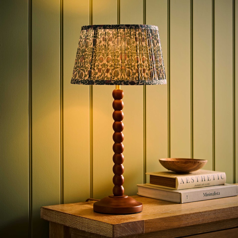 image 1 of ValueLights Bobble Walnut Table Lampbel Floral Pleat Shade