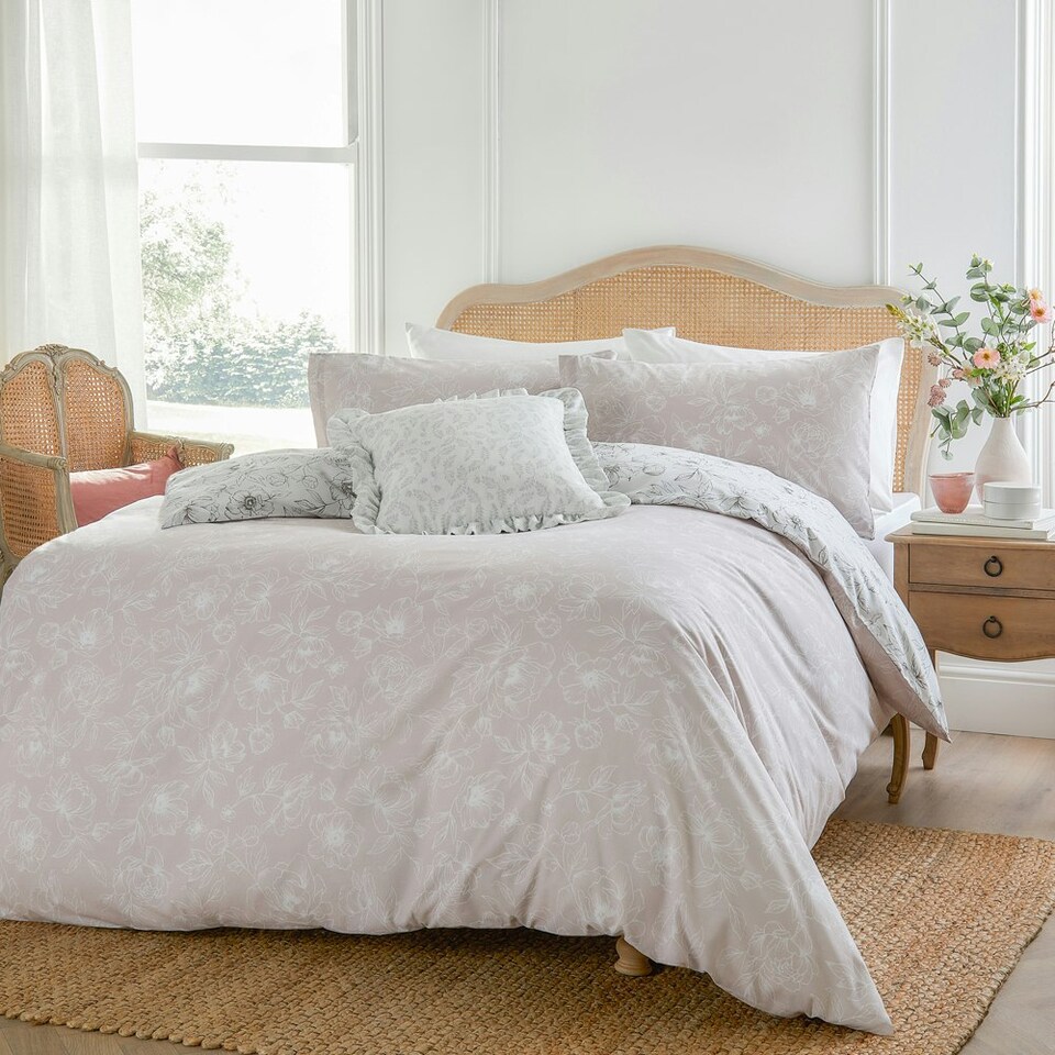 image 1 of Wylder Bella Reversible Floral Double Duvet Cover Set Blue | White | Double