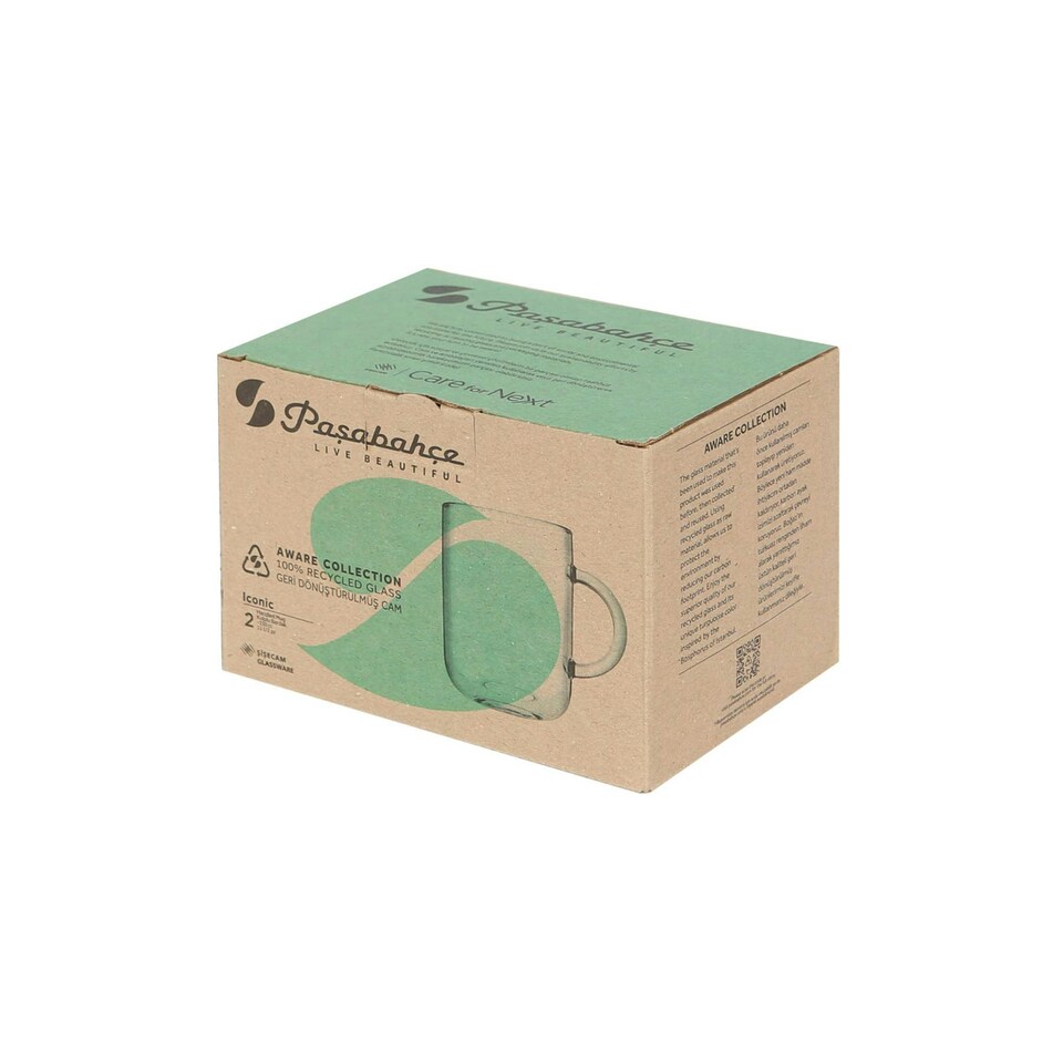 image 1 of Pasabahce Aware Iconic Recycled Glass Mugs - 330ml - Green - Pack of 8