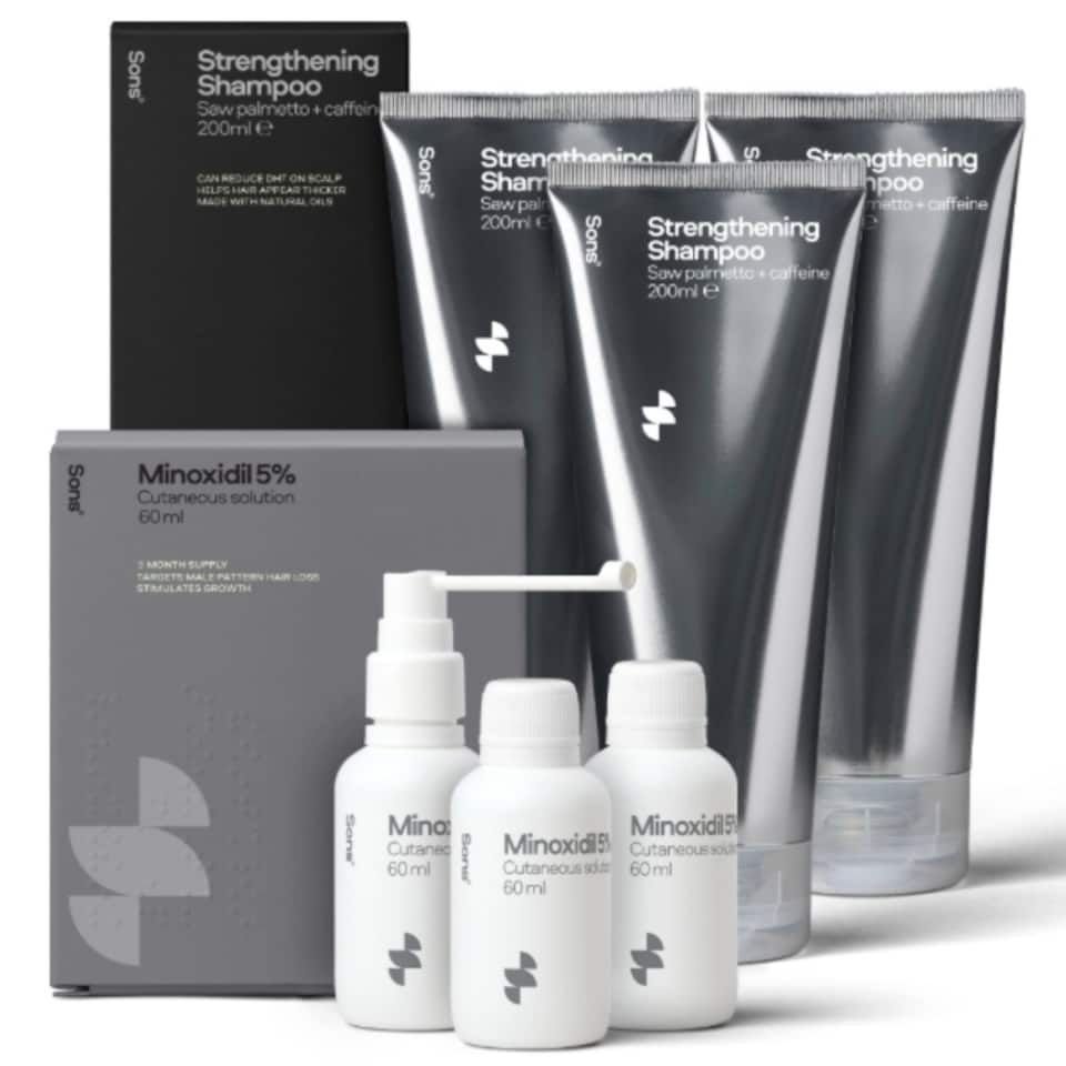 image 1 of Sons Minoxidil 5% Spray (3x60ml) & Hair Growth Shampoo (3x200ml) for Men