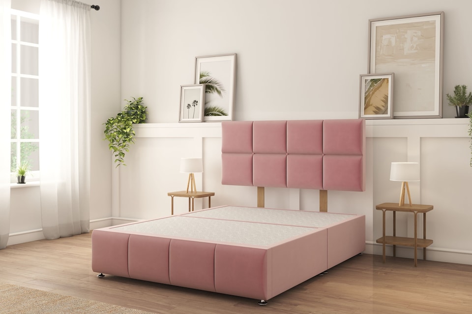 image 1 of Sloomy Sterling Pink Plush Divan Bed With Mattress No Drawers 26" Strutted Headboard & 12" Footboard 6' Super King