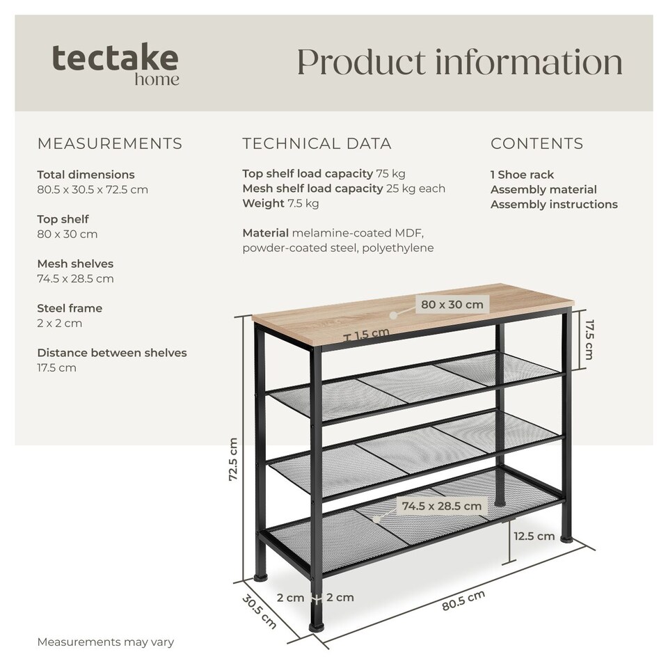 Shoe Rack Newport - surface shelf and 3 grid shelves, industrial style ...