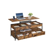 Industrial Lift Top Coffee Table With Drawers Rustic Brown