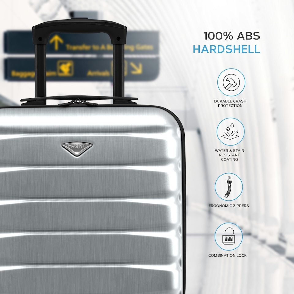 image 1 of Flight Knight Suitcase Sets 3 Piece, Large Suitcase, Extra Large Suitcase, easyJet Cabin Bag 45x36x20cm Underseat Carry On, 100+ Airlines Approved - BA, Ryanair | Black | Black/Tan | Large