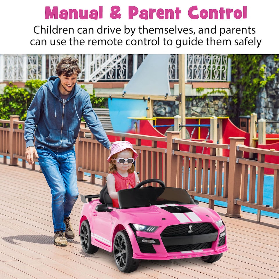 image 1 of COSTWAY Kids Car Licensed Ford Mustang Shelby GT500 Pink