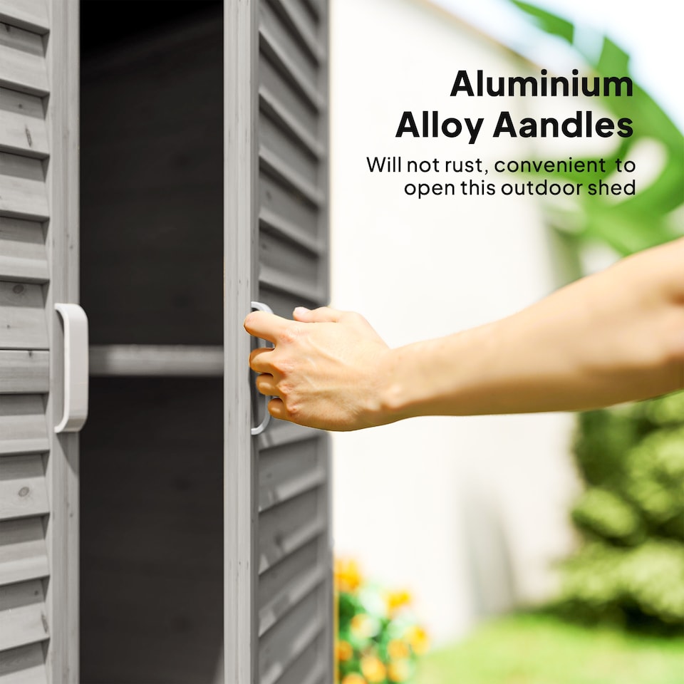 image 1 of Outsunny Garden Shed Wooden Garden Storage Shed 2 Door Unit Solid Fir Wood Garage Tool Organisation Cabinet, 87L x 46.5W x 96.5Hcm, Grey