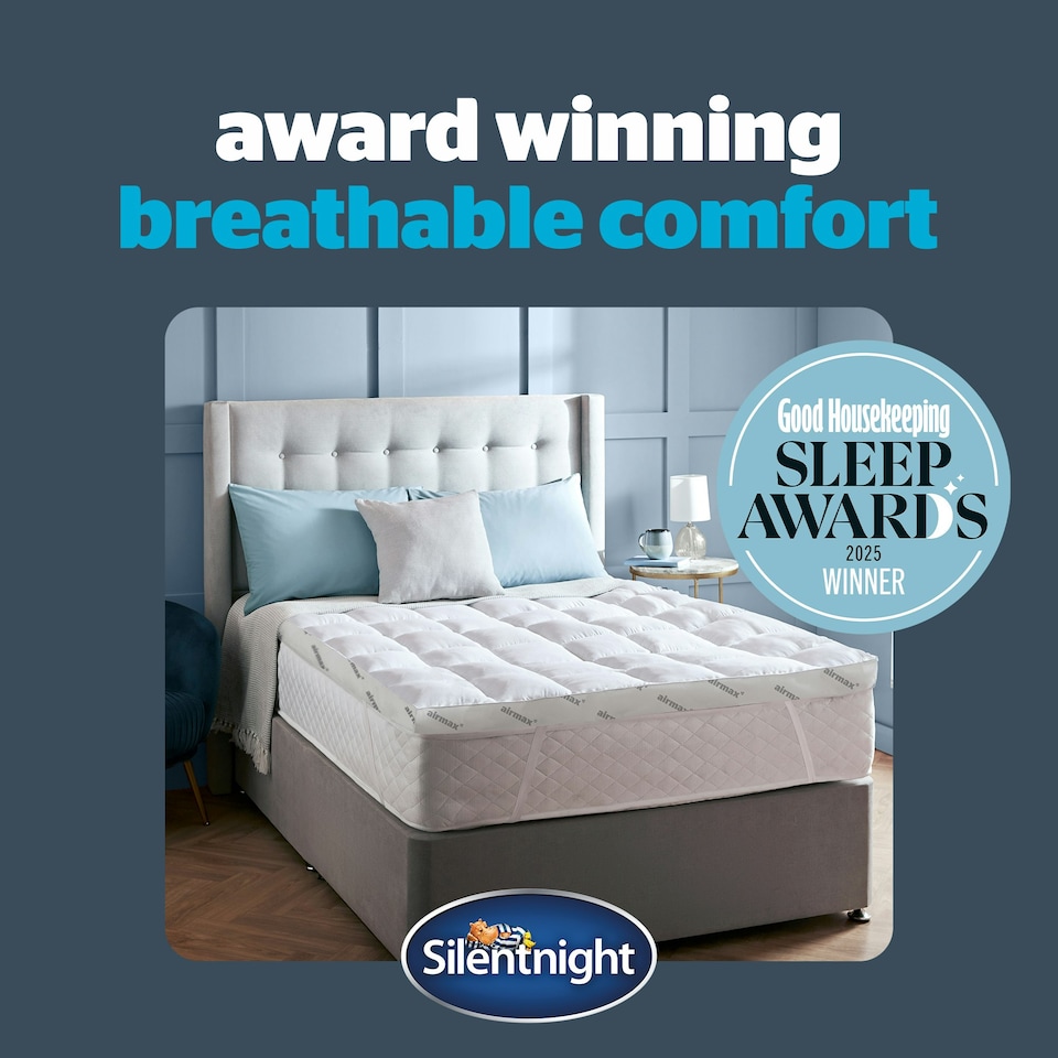 image 1 of Silentnight Airmax Breathable Mattress Topper 1000, 10cm Thick, Anti Allergy, Easy Fit Straps, Easy Care, Single