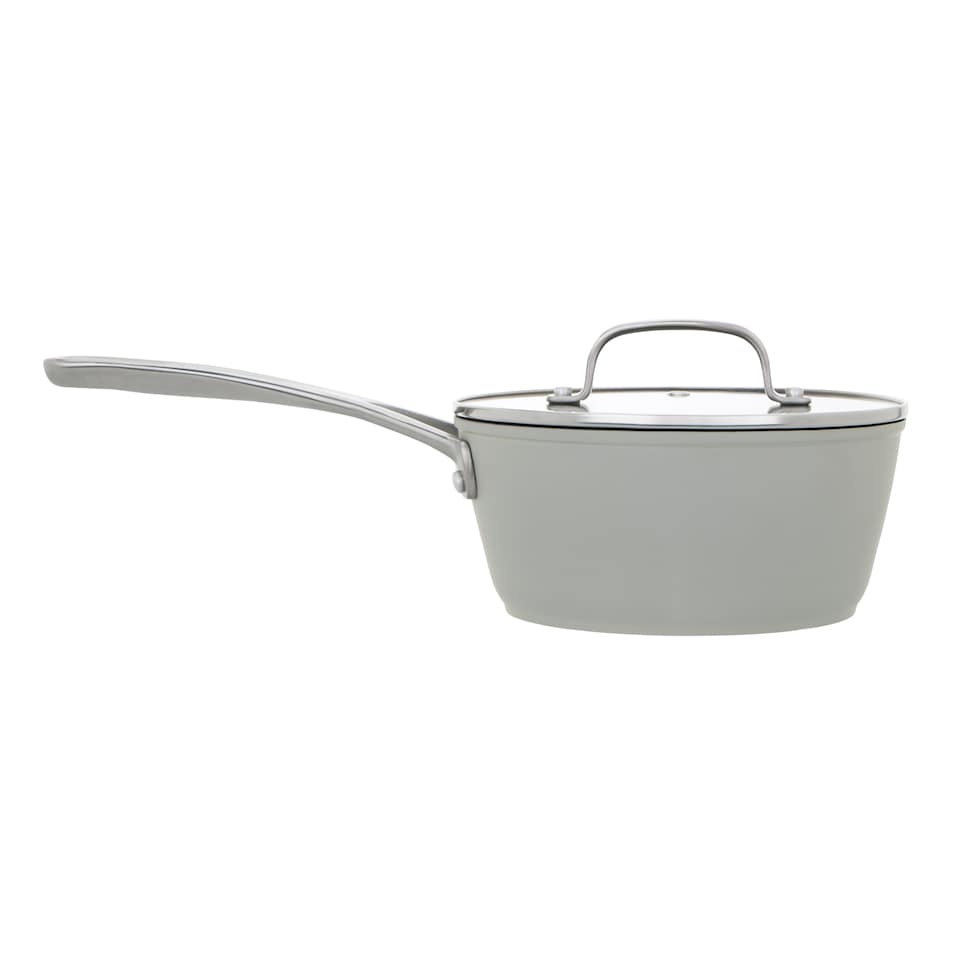 image 1 of Laura Ashley Forged Aluminium Non-stick Saucepan with Glass Lid 20cm - Sage Leaf | Green
