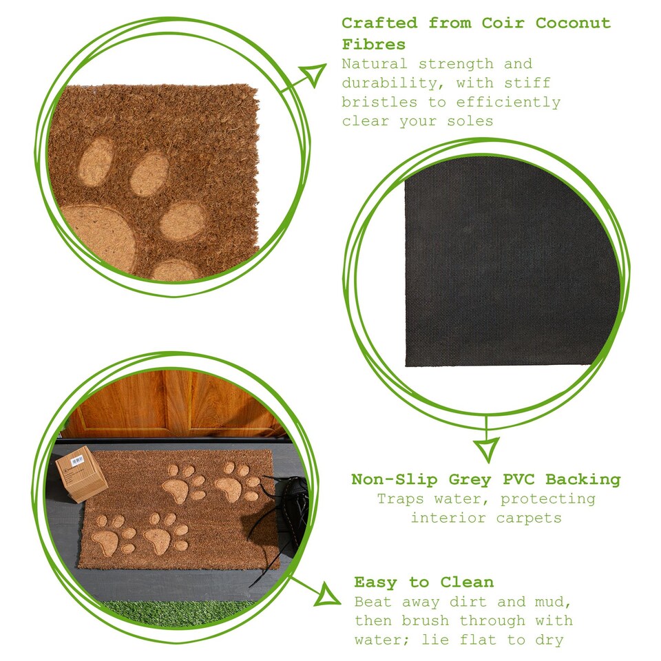 image 1 of Nicola Spring Coir Door Mat - 60 x 40cm - Embossed Paw Prints