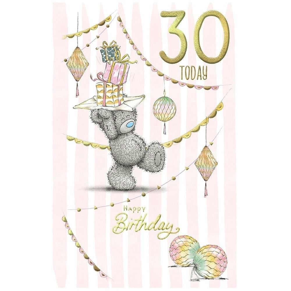 Bear With Stack Of Gifts 30th Birthday Card