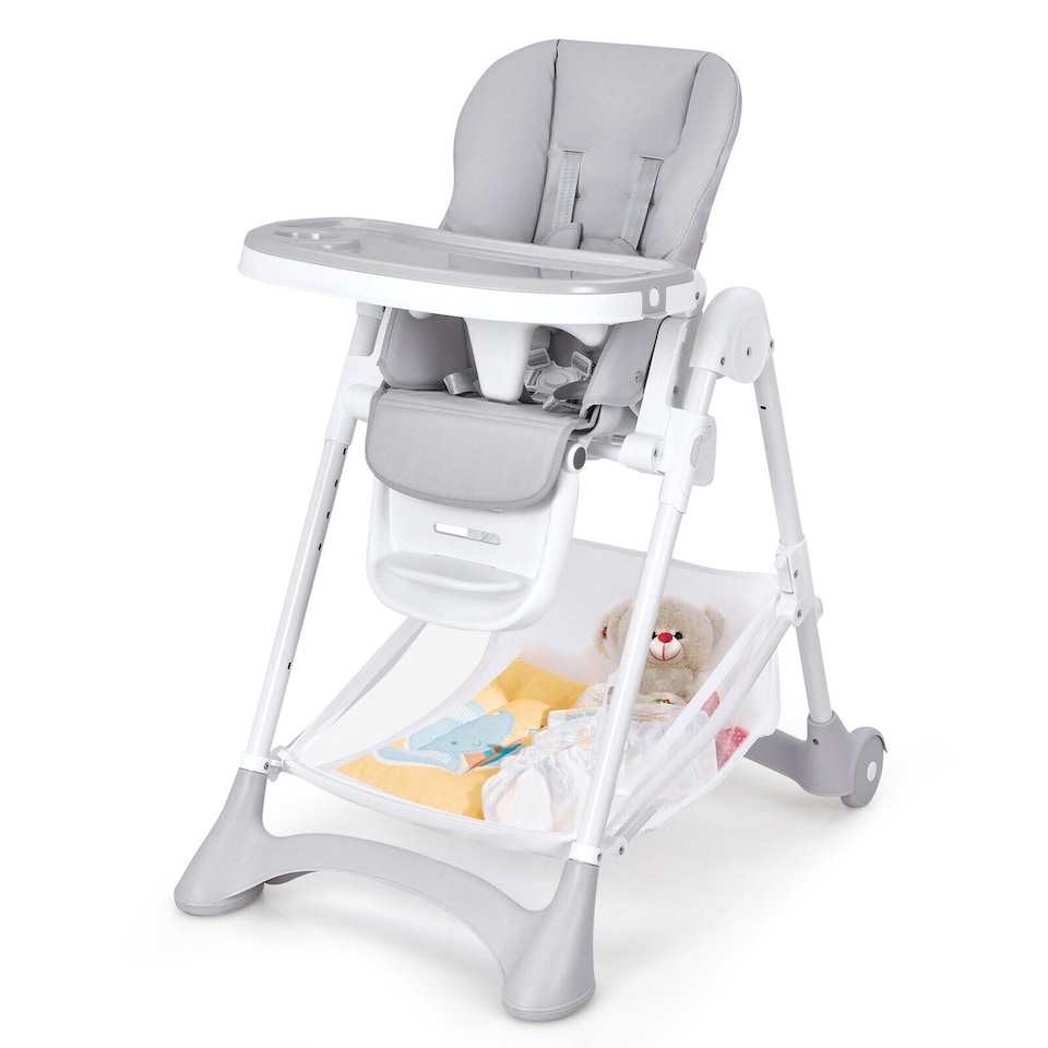 image 1 of COSTWAY Folding Baby High Chair Convertible Dining Chair Portable Highchair-Grey
