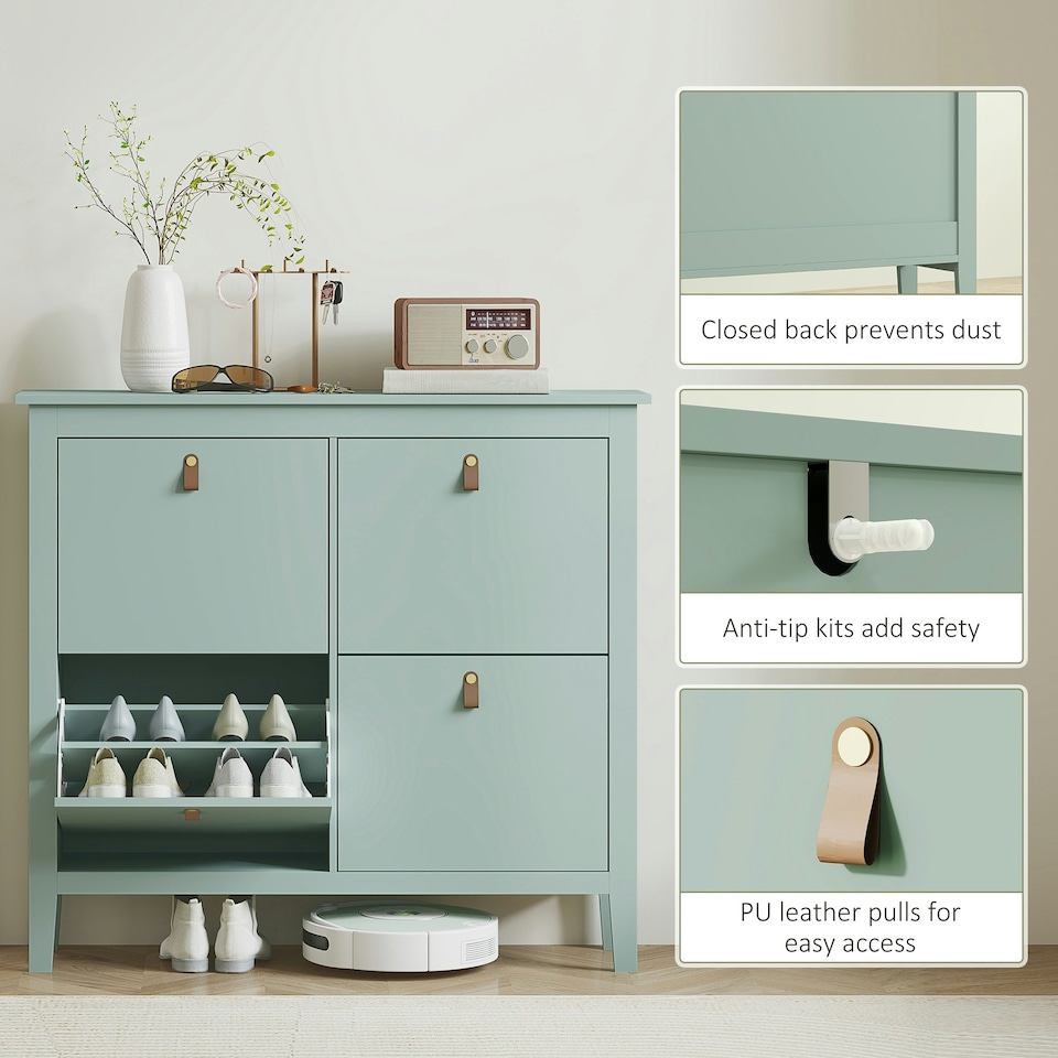 image 1 of HOMCOM 4 Drawer Shoe Cabinet with Flip Doors for Hallway, Entryway | Green | 105W x 24D x 95.5H cm | 1