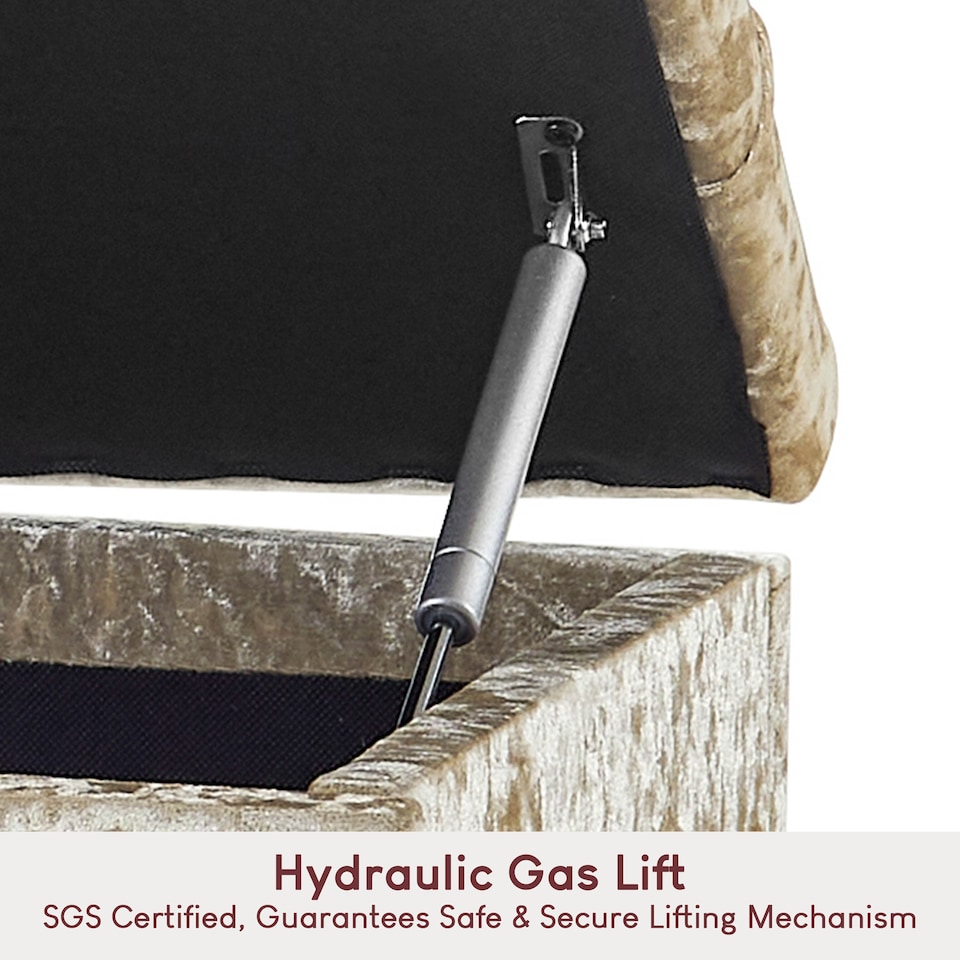 image 1 of Vida Designs Valencia Storage Ottoman Bedroom Hallway Chest Bench, Crushed Velvet Champagne | Yellow | Champagne