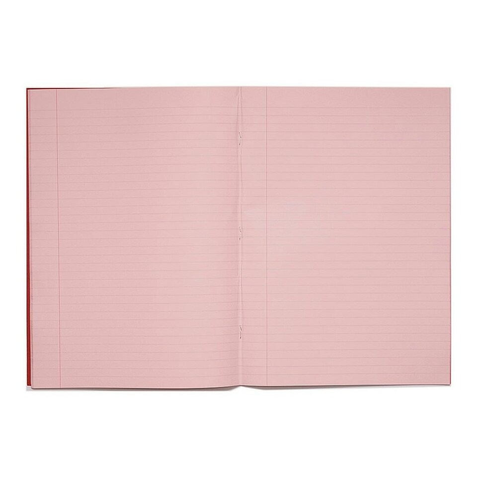 image 1 of Pack of 10 Rhino A4 48 Page Red with Pink Tinted Paper 8mm Lined with Margin Exercise Books