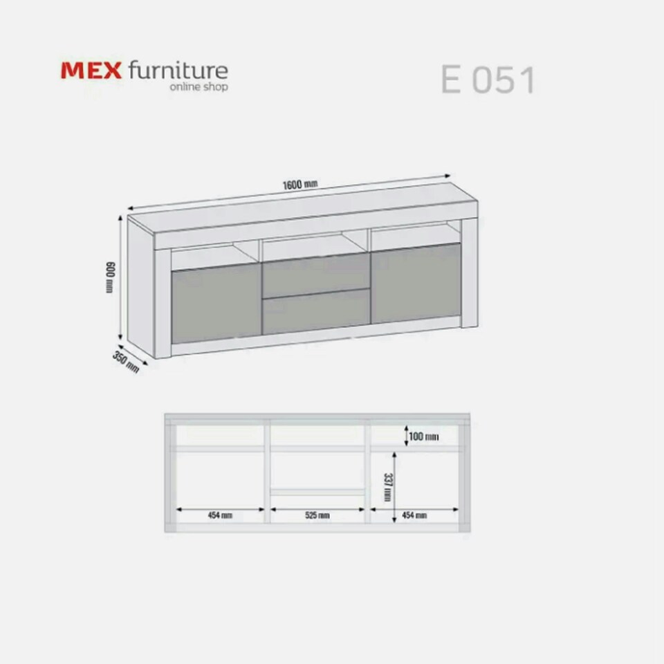 image 1 of TV Unit 160cm Grey Gloss Doors & Drawers Grey Matt Body Free LED Grey