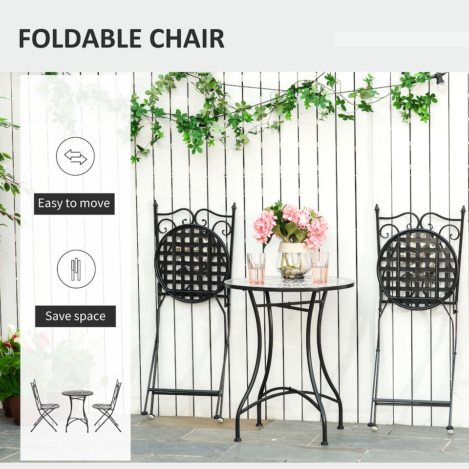 image 1 of Outsunny 3 Pcs Mosaic Tile Garden Bistro Set Outdoor w/ Table 2 Chairs