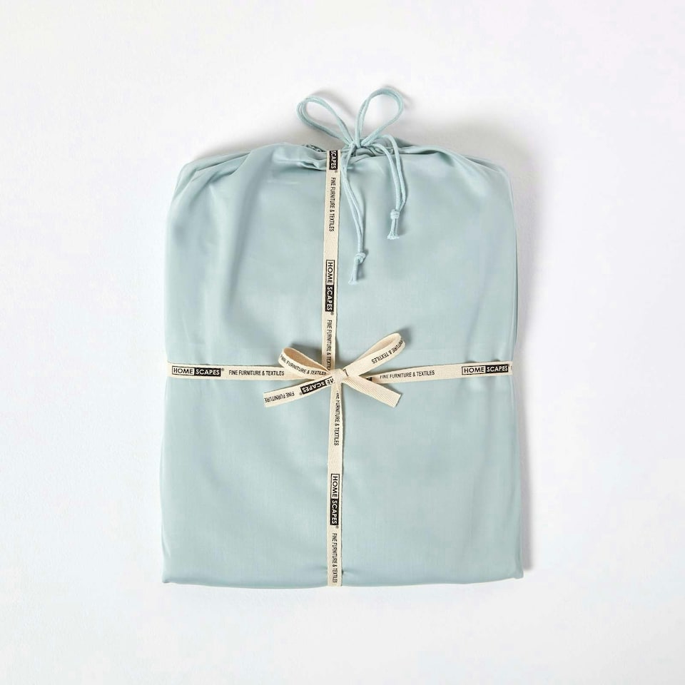 image 1 of Homescapes Duck Egg Blue Organic Cotton Fitted Sheet 400 Thread count, Single Blue | Single