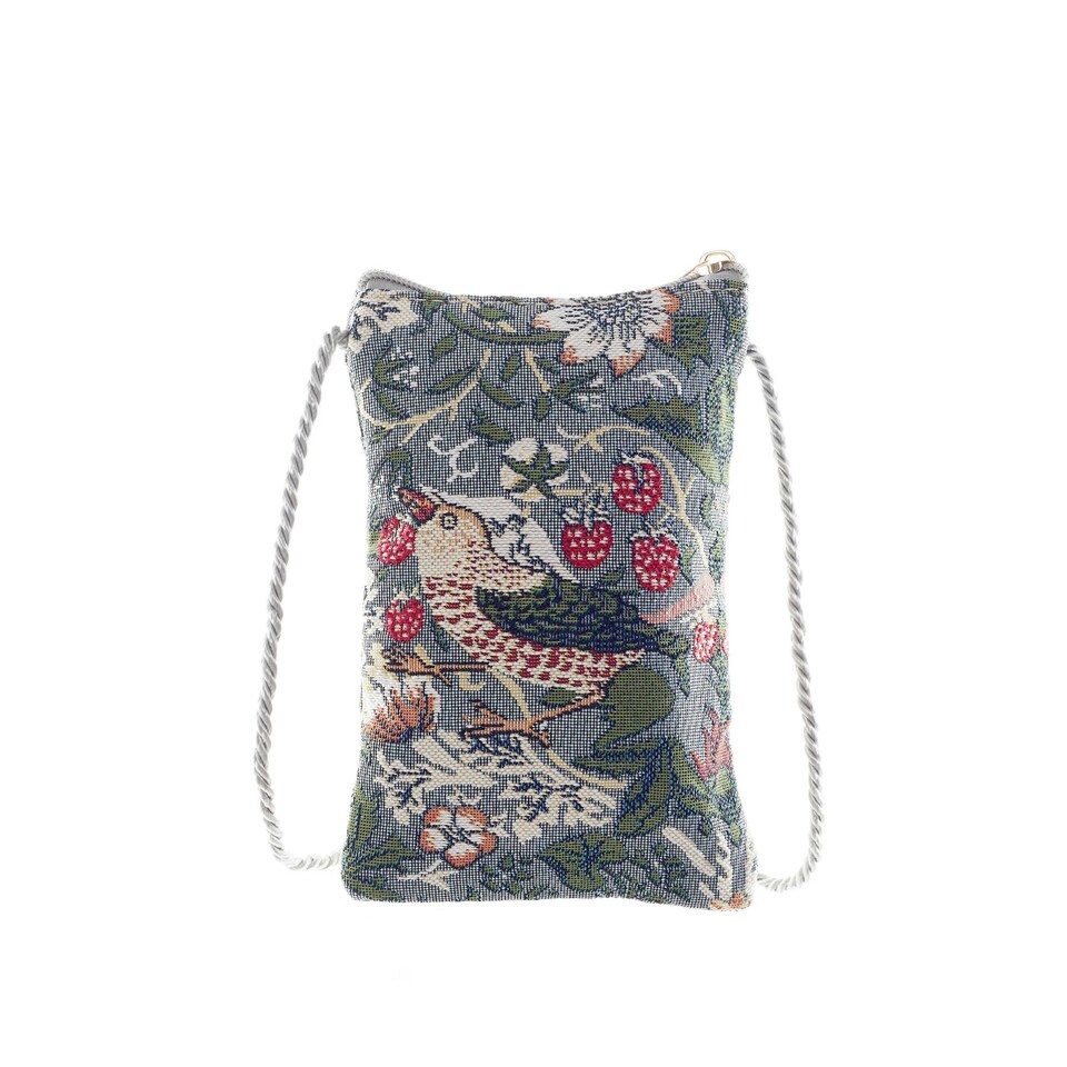 image 1 of Signare Crossbody Smart Phone Bag - Grey Strawberry Thief Multi