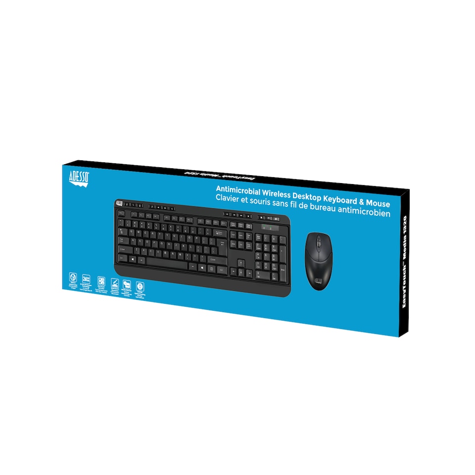 image 1 of Adesso Antimicrobial Wireless Desktop Keyboard and Mouse