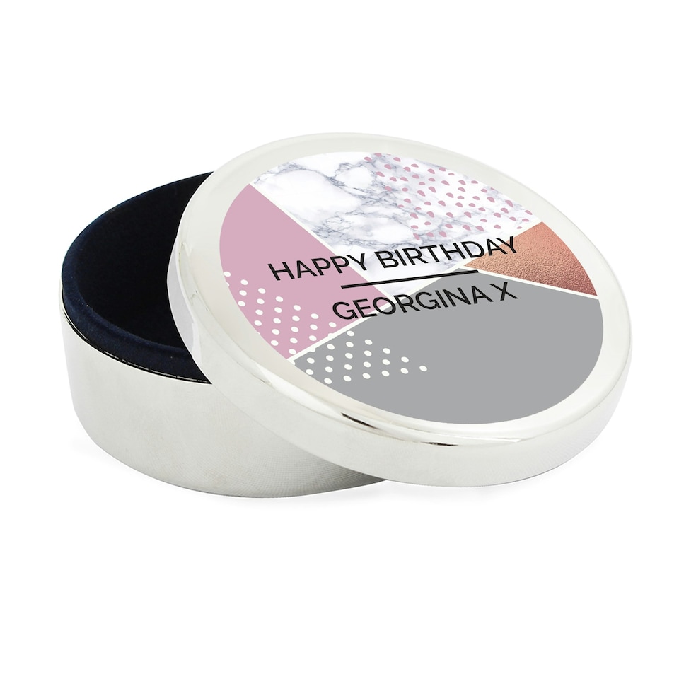 image 1 of Personalised Geometric Round Trinket Box