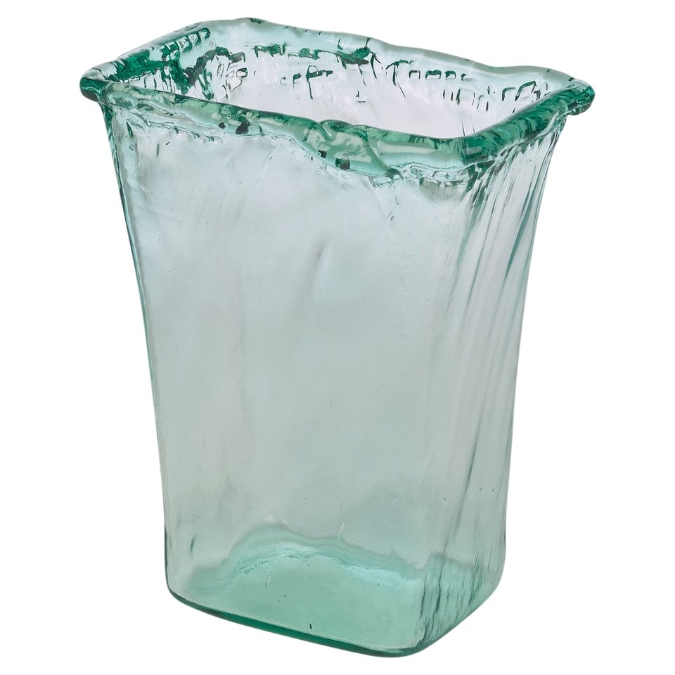 image 1 of Vintage Tall Vase Textured Glass Ribbed Rectangular Flower Holder Display 25cm