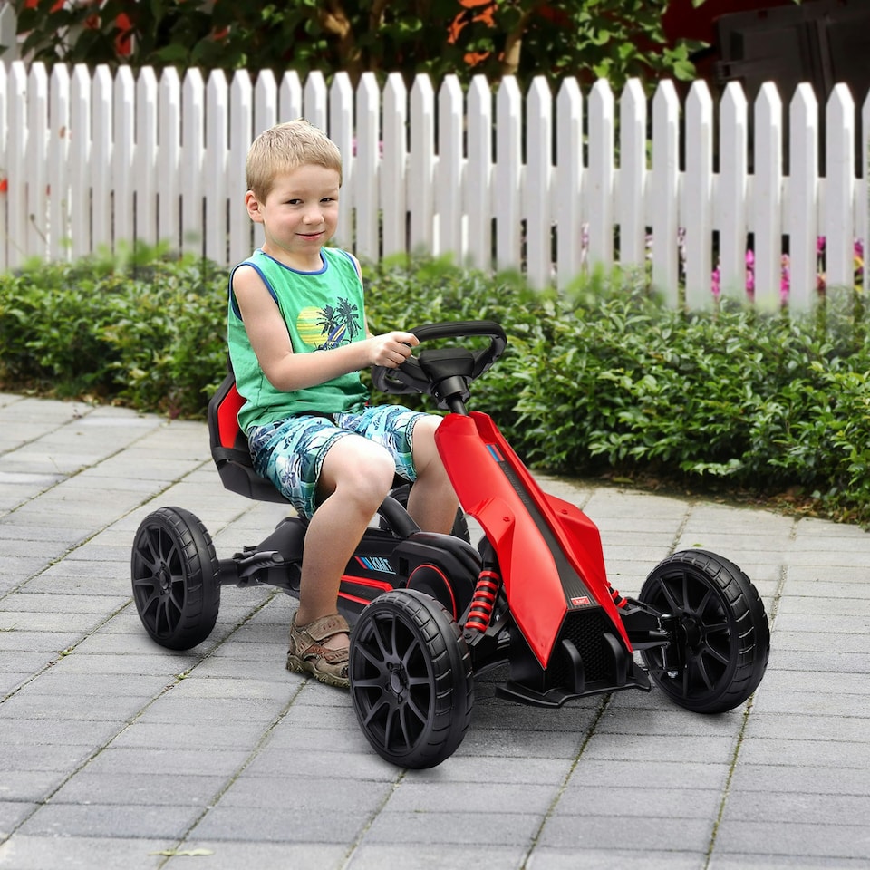 image 1 of HOMCOM Children Pedal Go Kart w/ Adjustable Seat, Handbrake - Red