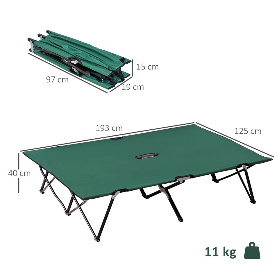 image 1 of Outsunny Double Camping Folding Cot Outdoor Portable Sleeping Bed, Green