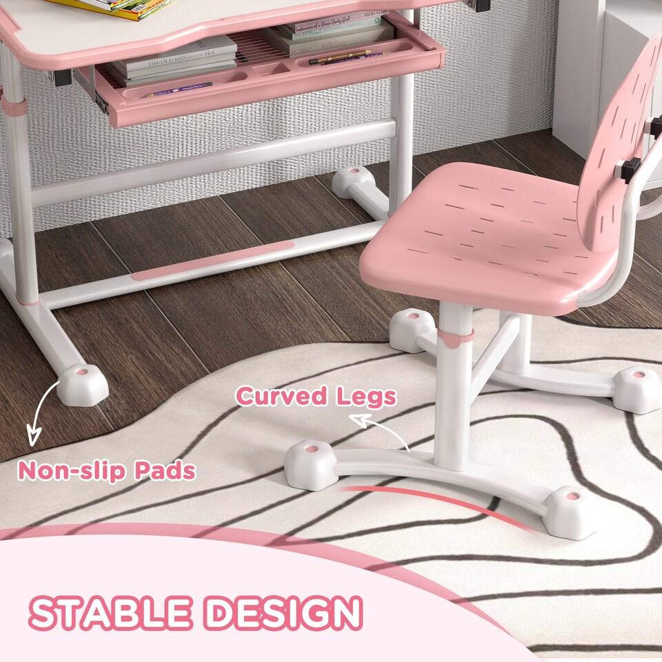 image 1 of AIYAPLAY Height Adjustable Kids Desk and Chair Set w Tilted Desktop | Pink